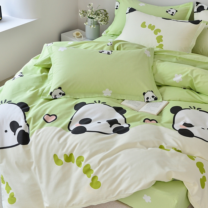 91家纺网 家纺一手货源 找家纺 登登家纺 2025新款全棉床笠四件套系列 幸运熊猫-带床笠