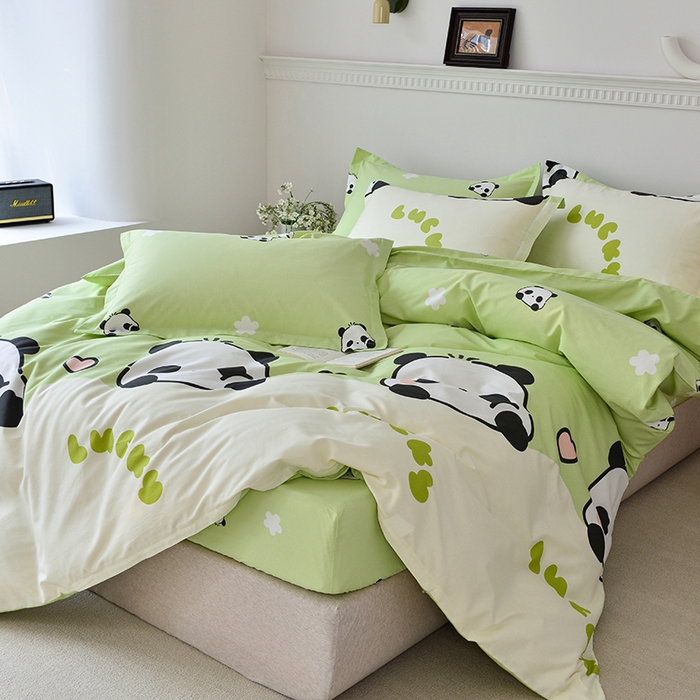 91家纺网 家纺一手货源 找家纺 登登家纺 2025新款全棉床笠四件套系列 幸运熊猫-带床笠