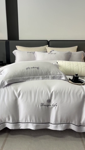 91家纺网 家纺一手货源 找家纺 （总）2024新款100支LF兰精天丝简约字母刺绣四件套--熙柔系列