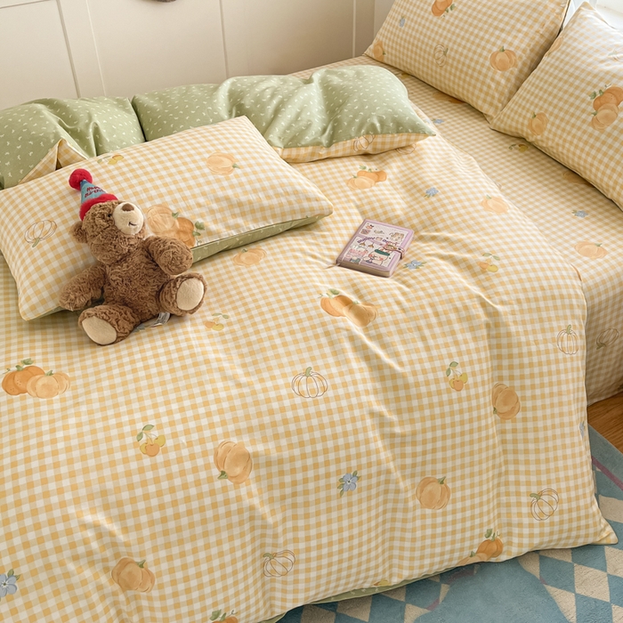 91家纺网 家纺一手货源 找家纺 首尔家纺 2025新款学生季全棉跑量款四件套系列卡通小清新AB版学生三件套 丰收季节