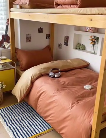 91家纺网 家纺一手货源 找家纺 恩泽家纺 2025新款全棉双拼学生宿舍三件套 红驼+卡其