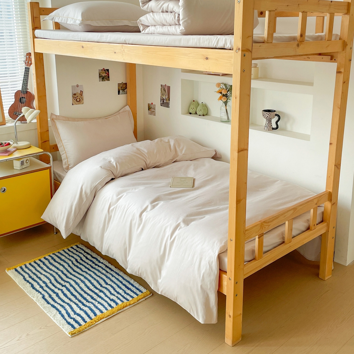 91家纺网 家纺一手货源 找家纺 恩泽家纺 2025新款全棉双拼学生宿舍三件套 米灰色