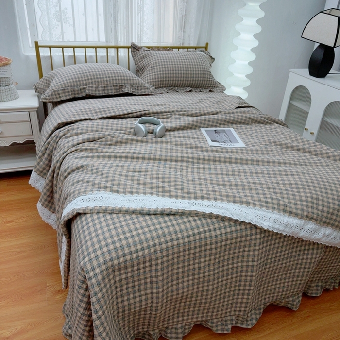 91家纺网 家纺一手货源 找家纺 暖居 2025新款全棉水洗棉床盖三件套可配同款被套同款多功能夏被四季通用 经典格子
