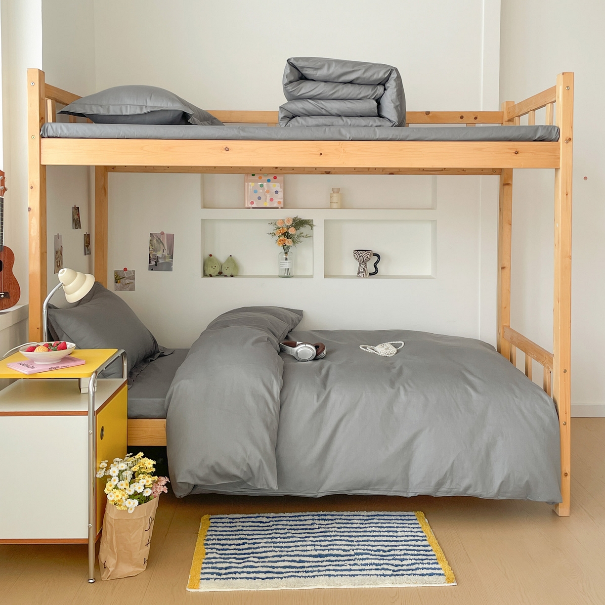 91家纺网 家纺一手货源 找家纺 恩泽家纺 2025新款全棉双拼学生宿舍三件套 深灰色