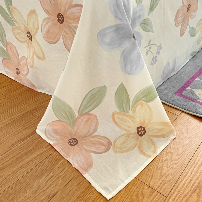 91家纺网 家纺一手货源 找家纺 首尔家纺 2025新款学生季全棉跑量款四件套系列卡通小清新AB版学生三件套 春日小花-兰