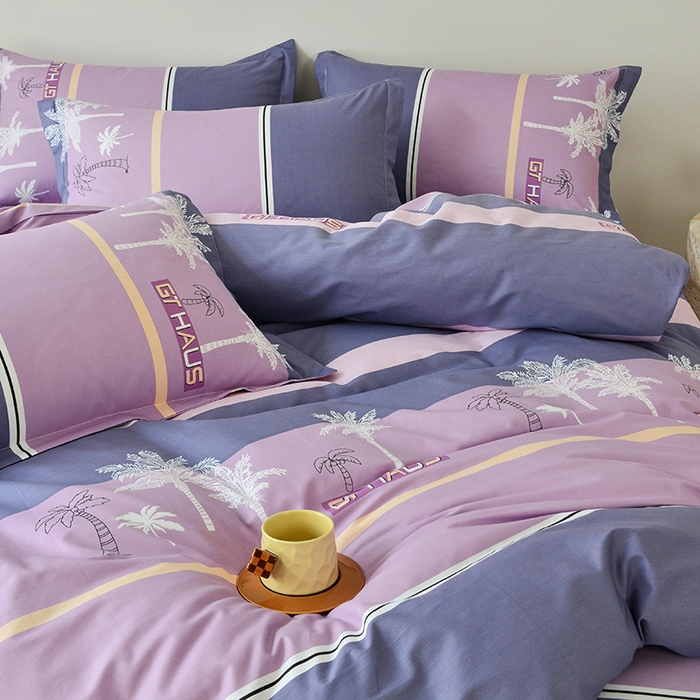 91家纺网 家纺一手货源 找家纺 登登家纺 2025新款全棉床笠四件套系列 椰林风影