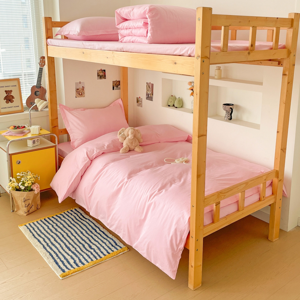 91家纺网 家纺一手货源 找家纺 恩泽家纺 2025新款全棉双拼学生宿舍三件套 粉色