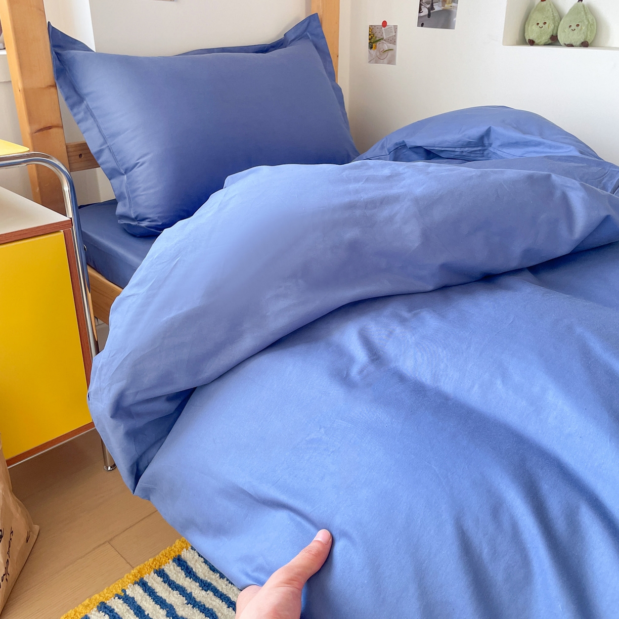 91家纺网 家纺一手货源 找家纺 恩泽家纺 2025新款全棉双拼学生宿舍三件套 藏青色