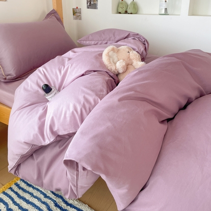 恩泽家纺 2025新款全棉双拼学生宿舍三件套 灰紫+香芋紫
