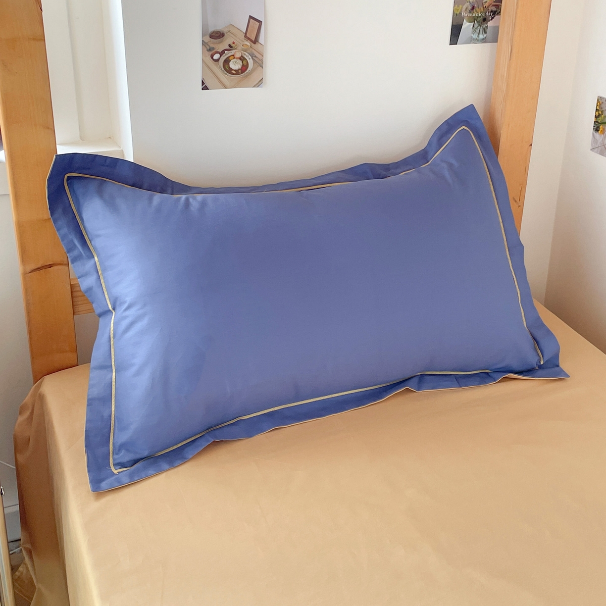 91家纺网 家纺一手货源 找家纺 恩泽家纺 2025新款全棉双拼学生宿舍三件套 藏青+卡其