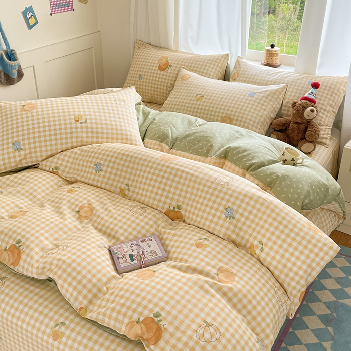 91家纺网 家纺一手货源 找家纺 首尔家纺 2025新款学生季全棉跑量款四件套系列卡通小清新AB版学生三件套 丰收季节