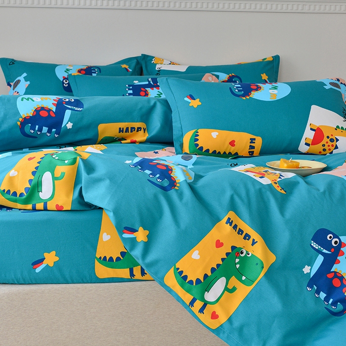 91家纺网 家纺一手货源 找家纺 登登家纺 2025新款全棉床笠四件套系列 恐龙乐园