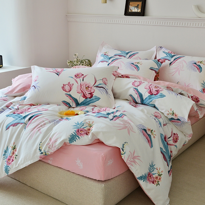 91家纺网 家纺一手货源 找家纺 登登家纺 2025新款全棉床笠四件套系列 佳境-带床笠