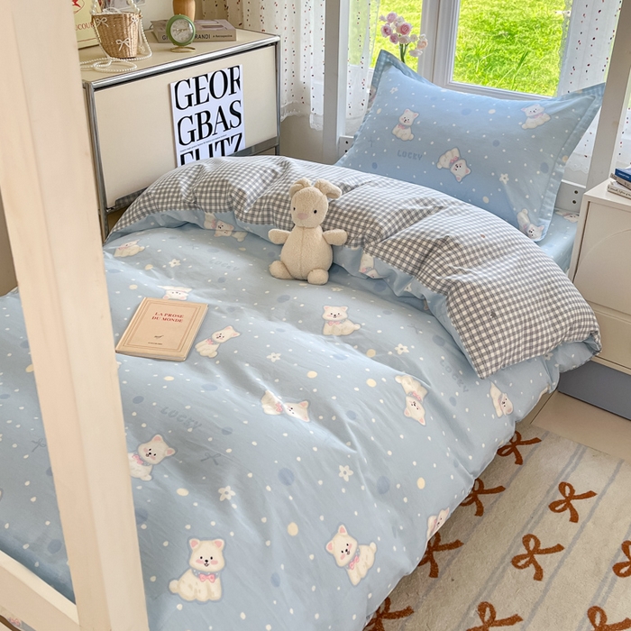 91家纺网 家纺一手货源 找家纺 莱通家纺 2025新款12868学生宿舍三件套 泡芙小狗