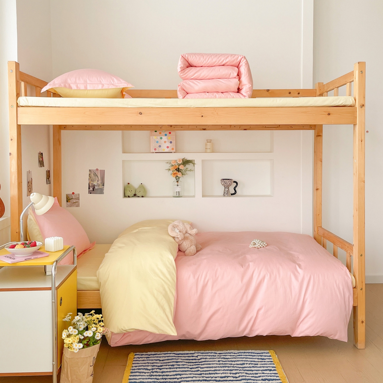 91家纺网 家纺一手货源 找家纺 恩泽家纺 2025新款全棉双拼学生宿舍三件套 玉色+鹅黄