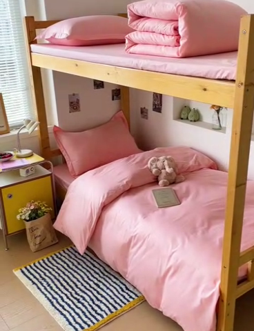 91家纺网 家纺一手货源 找家纺 恩泽家纺 2025新款全棉双拼学生宿舍三件套 玉色