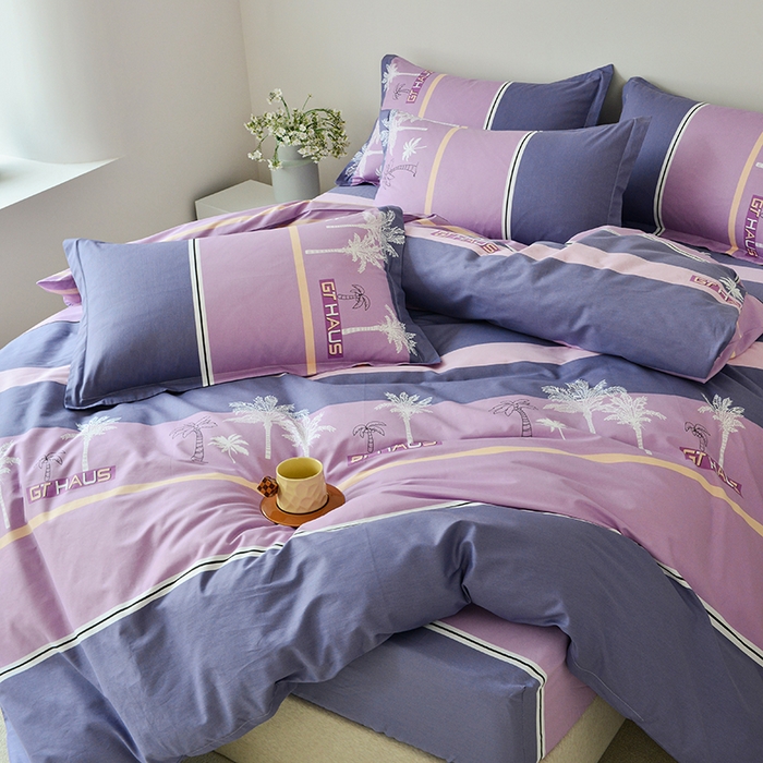 91家纺网 家纺一手货源 找家纺 登登家纺 2025新款全棉床笠四件套系列 椰林风影