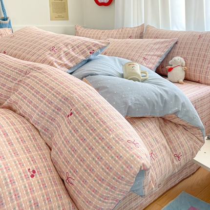 首尔家纺 2025新款学生季全棉跑量款四件套系列卡通小清新AB版学生三件套 粉糯蝴蝶结