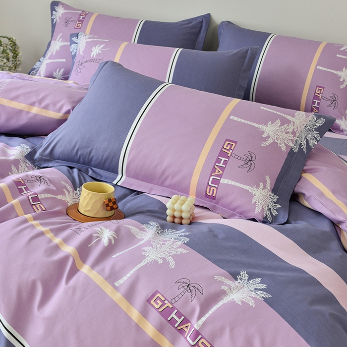 91家纺网 家纺一手货源 找家纺 登登家纺 2025新款全棉床笠四件套系列 椰林风影