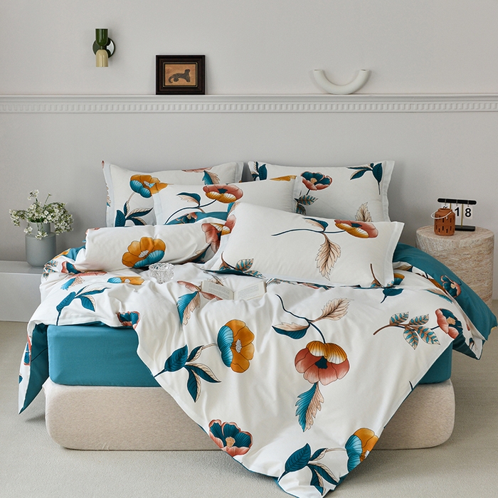 91家纺网 家纺一手货源 找家纺 登登家纺 2025新款全棉床笠四件套系列 春风十里-带床笠