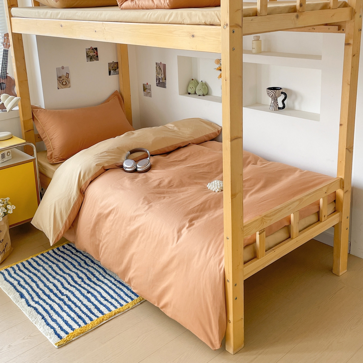 91家纺网 家纺一手货源 找家纺 恩泽家纺 2025新款全棉双拼学生宿舍三件套 红驼+卡其