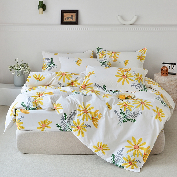 91家纺网 家纺一手货源 找家纺 登登家纺 2025新款全棉床笠四件套系列 向阳花开