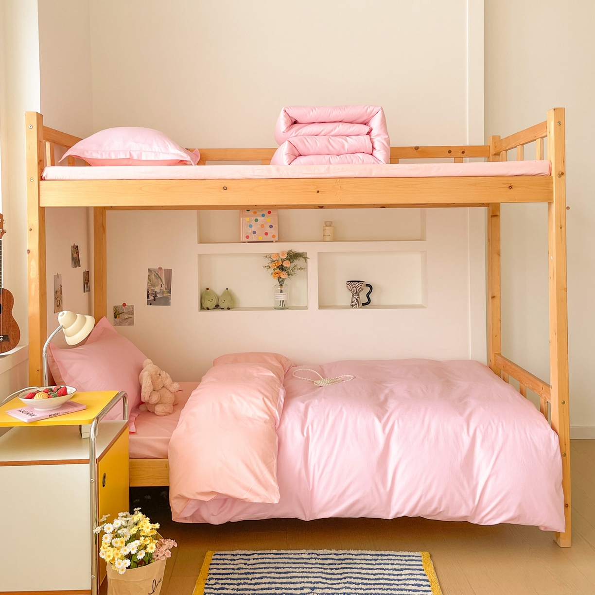 91家纺网 家纺一手货源 找家纺 恩泽家纺 2025新款全棉双拼学生宿舍三件套 粉色+玉色