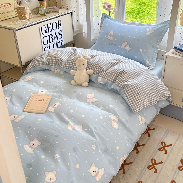 91家纺网 家纺一手货源 找家纺 莱通家纺 2025新款12868学生宿舍三件套 泡芙小狗