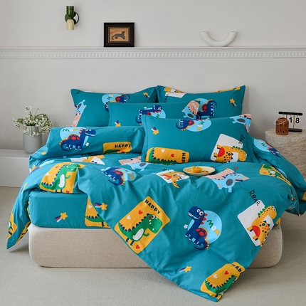 登登家纺 2025新款全棉床笠四件套系列 恐龙乐园