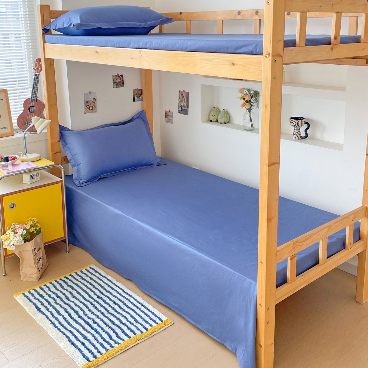 91家纺网 家纺一手货源 找家纺 恩泽家纺 2025新款全棉双拼学生宿舍三件套 藏青色