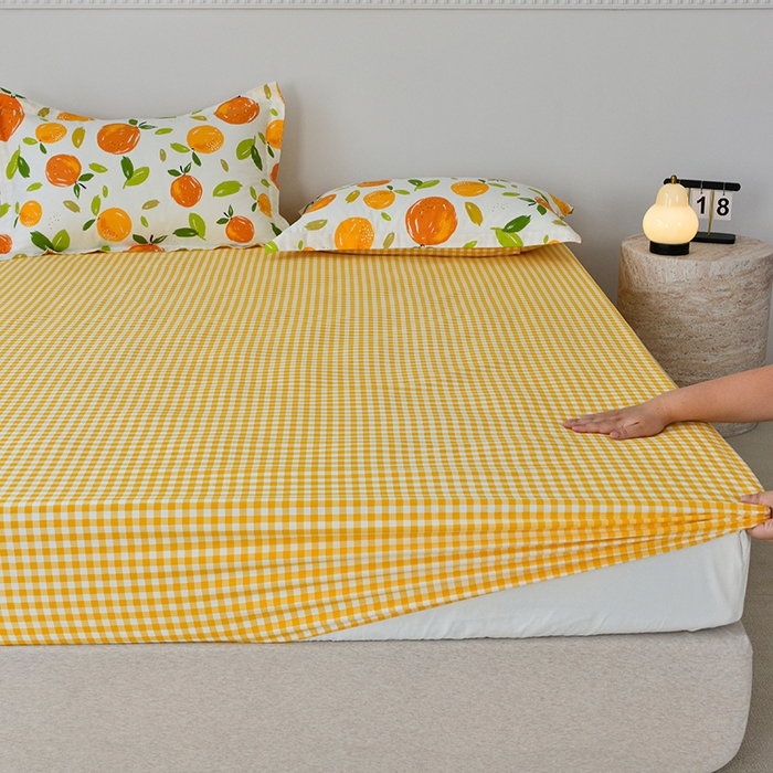 91家纺网 家纺一手货源 找家纺 登登家纺 2025新款全棉床笠四件套系列 橙意满满-带床笠