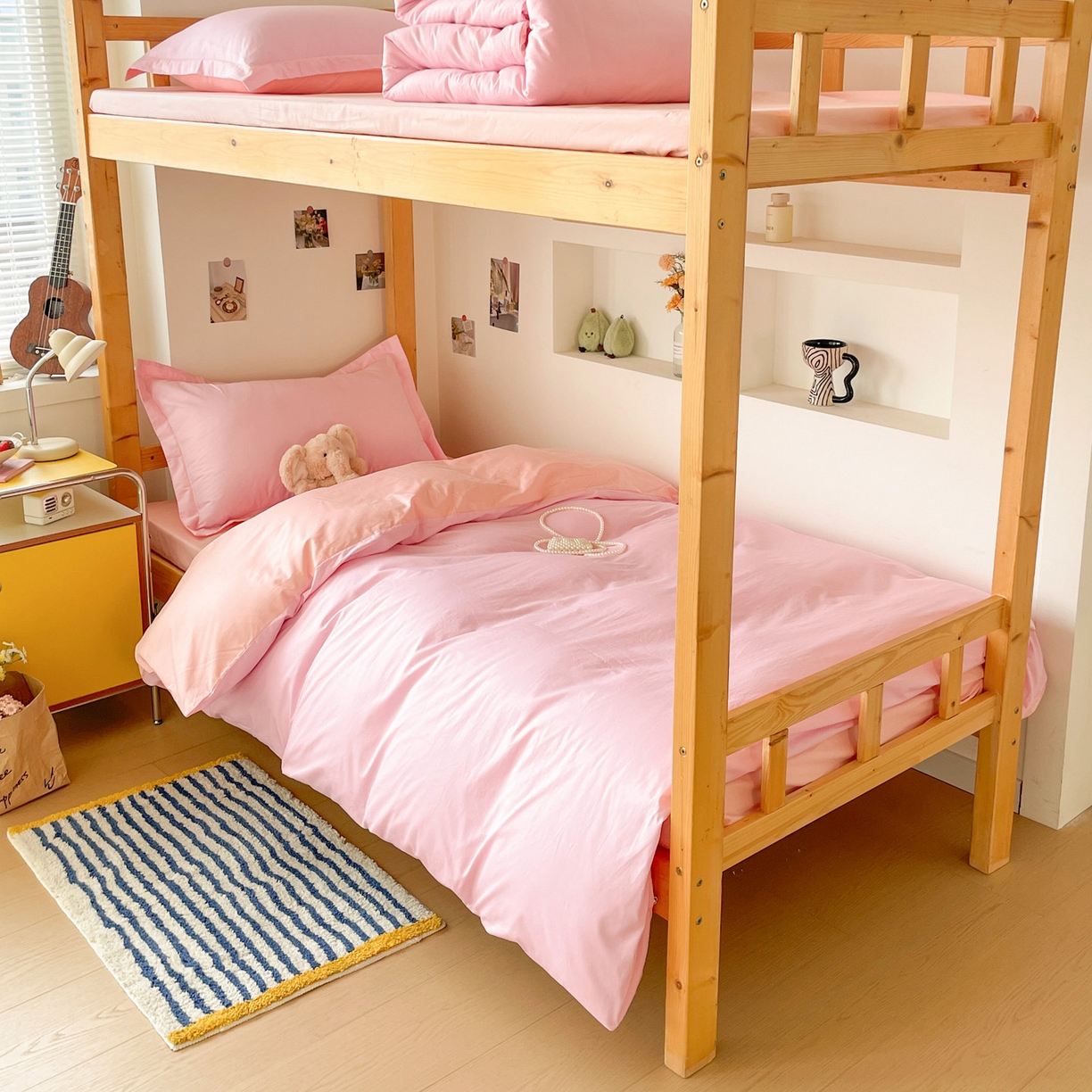 91家纺网 家纺一手货源 找家纺 恩泽家纺 2025新款全棉双拼学生宿舍三件套 粉色+玉色