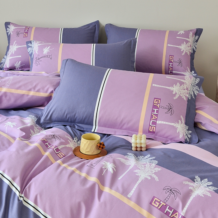 91家纺网 家纺一手货源 找家纺 登登家纺 2025新款全棉床笠四件套系列 椰林风影