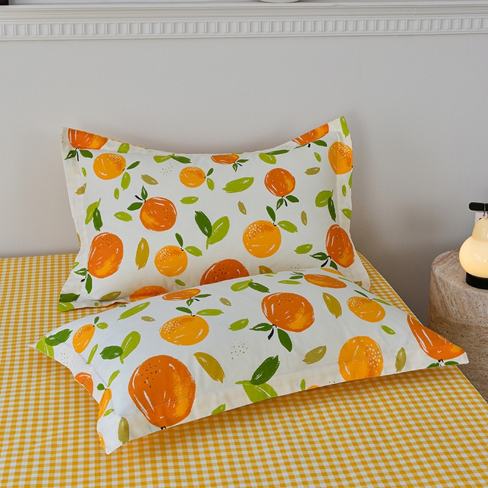 91家纺网 家纺一手货源 找家纺 登登家纺 2025新款全棉床笠四件套系列 橙意满满-带床笠