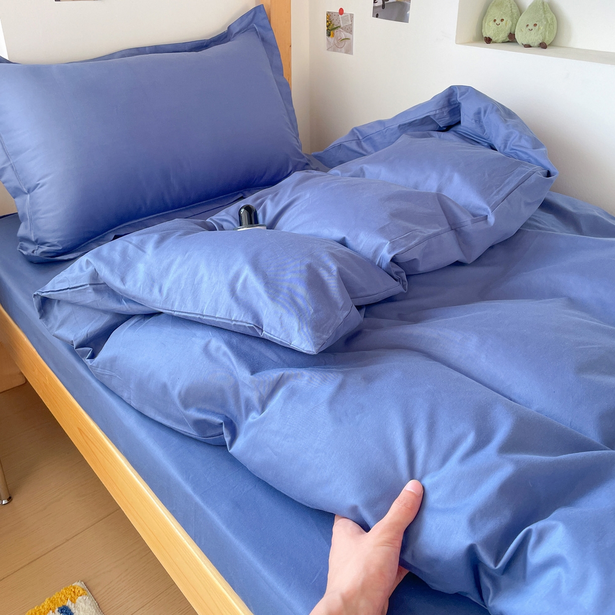91家纺网 家纺一手货源 找家纺 恩泽家纺 2025新款全棉双拼学生宿舍三件套 藏青色