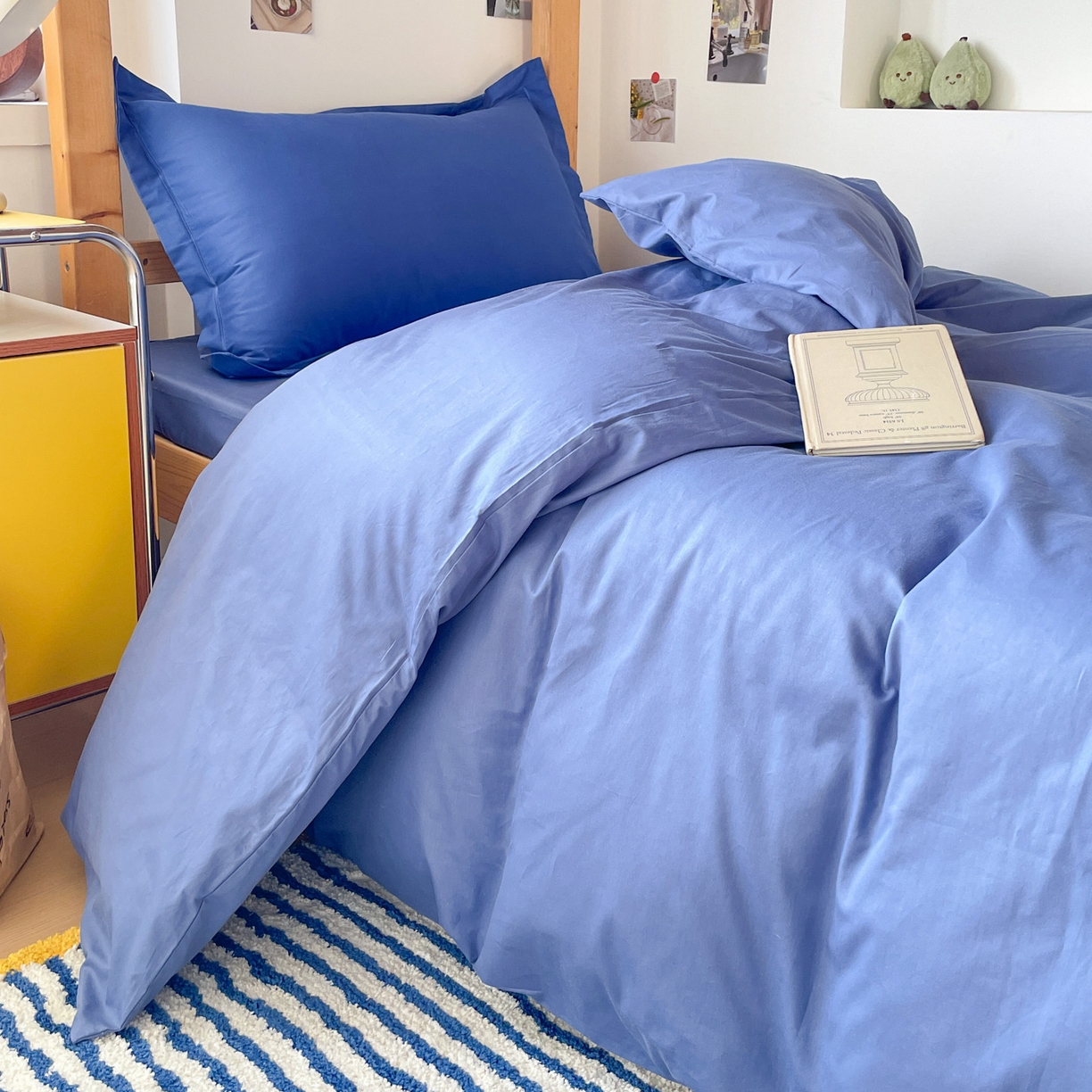 91家纺网 家纺一手货源 找家纺 恩泽家纺 2025新款全棉双拼学生宿舍三件套 藏青色