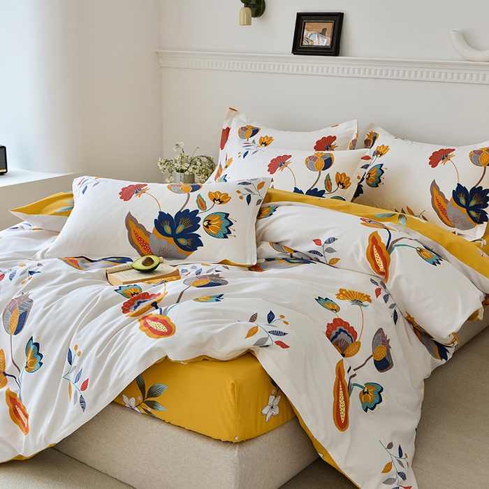 91家纺网 家纺一手货源 找家纺 登登家纺 2025新款全棉床笠四件套系列 浪漫花语-带床笠