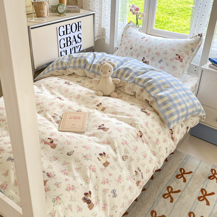 91家纺网 家纺一手货源 找家纺 莱通家纺 2025新款12868学生宿舍三件套 花田小狗