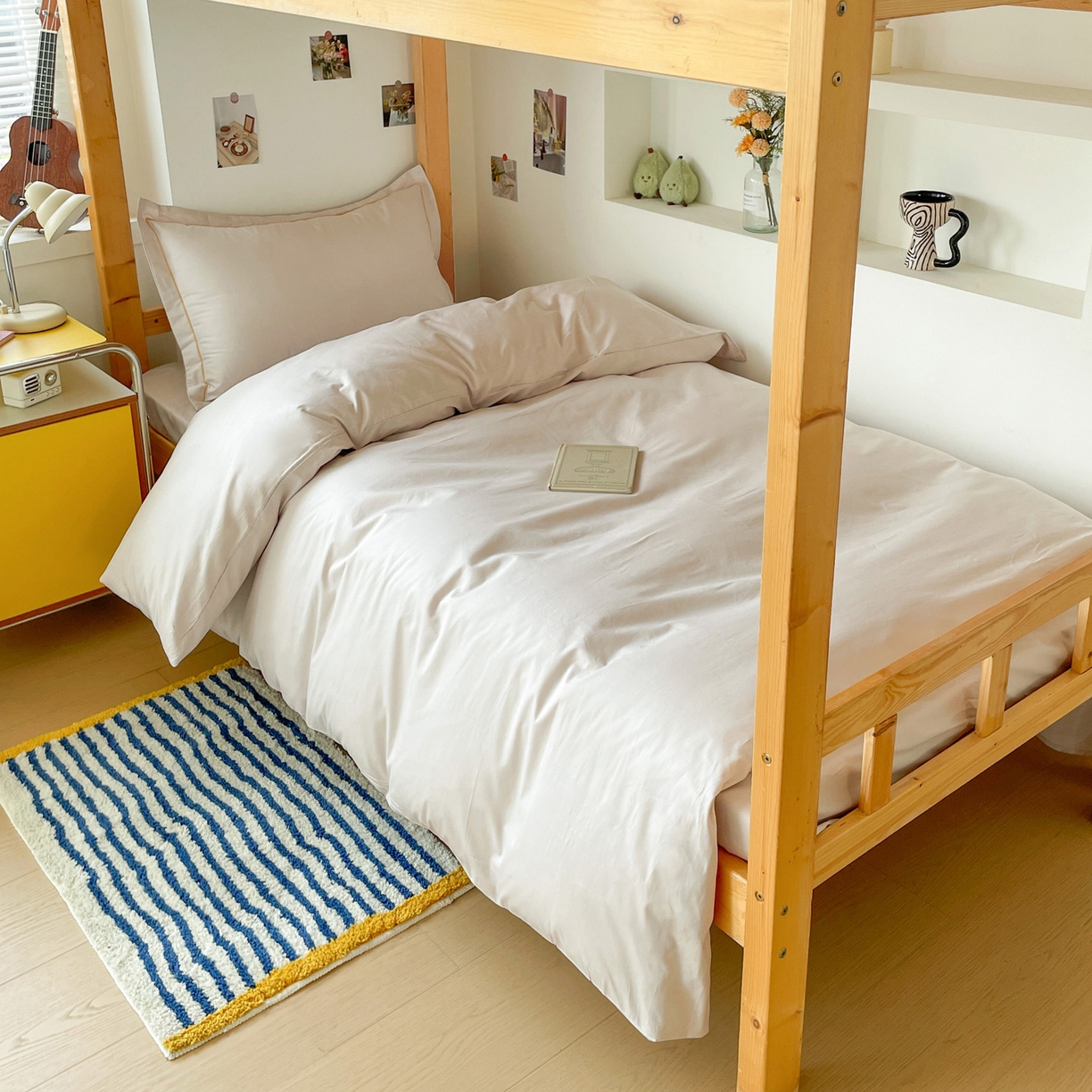 91家纺网 家纺一手货源 找家纺 恩泽家纺 2025新款全棉双拼学生宿舍三件套 米灰色