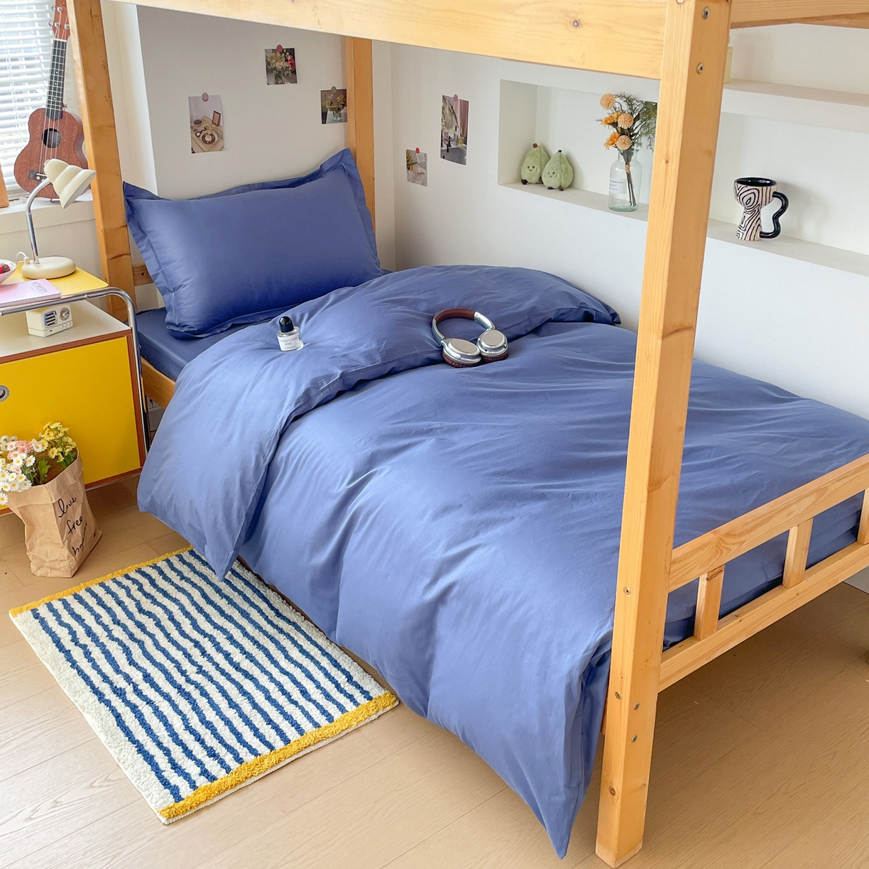 91家纺网 家纺一手货源 找家纺 恩泽家纺 2025新款全棉双拼学生宿舍三件套 藏青色