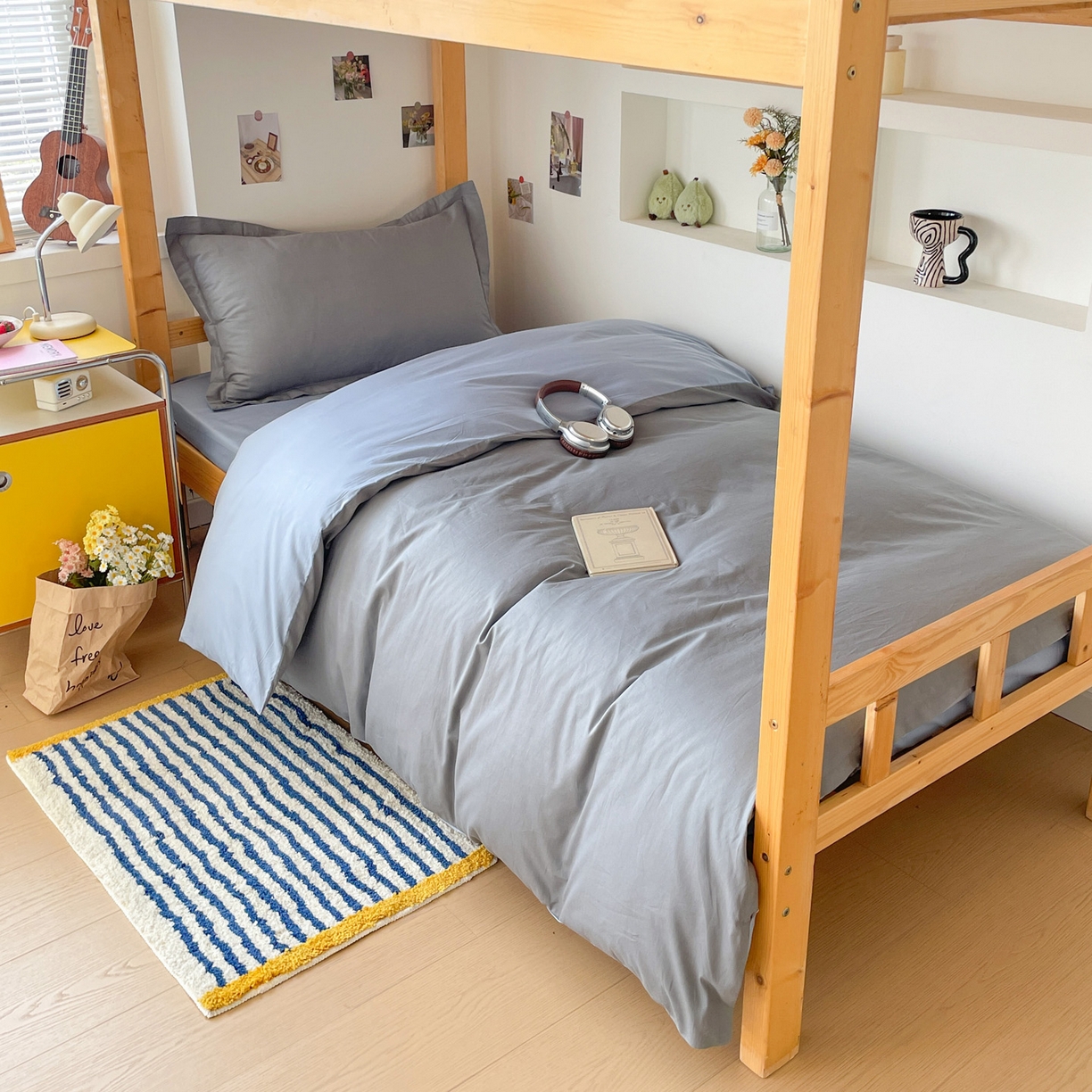 91家纺网 家纺一手货源 找家纺 恩泽家纺 2025新款全棉双拼学生宿舍三件套 深灰+月白兰