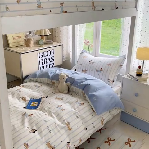 91家纺网 家纺一手货源 找家纺 莱通家纺 2025新款12868学生宿舍三件套 糖纸童年