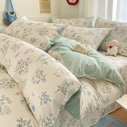 首尔家纺 2025新款学生季全棉跑量款四件套系列卡通小清新AB版学生三件套 森遥