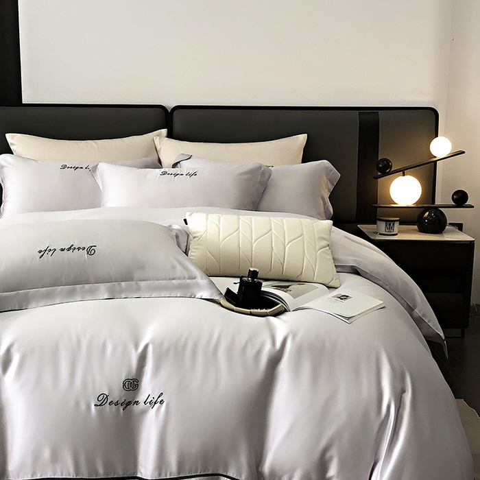 91家纺网 家纺一手货源 找家纺 （总）2024新款100支LF兰精天丝简约字母刺绣四件套--熙柔系列