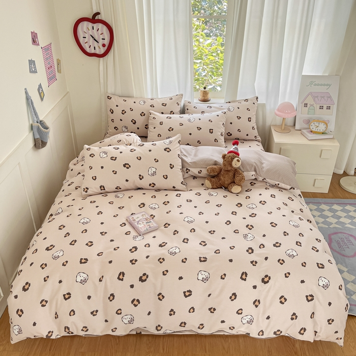 91家纺网 家纺一手货源 找家纺 首尔家纺 2025新款学生季全棉跑量款四件套系列卡通小清新AB版学生三件套 豹点猫咪