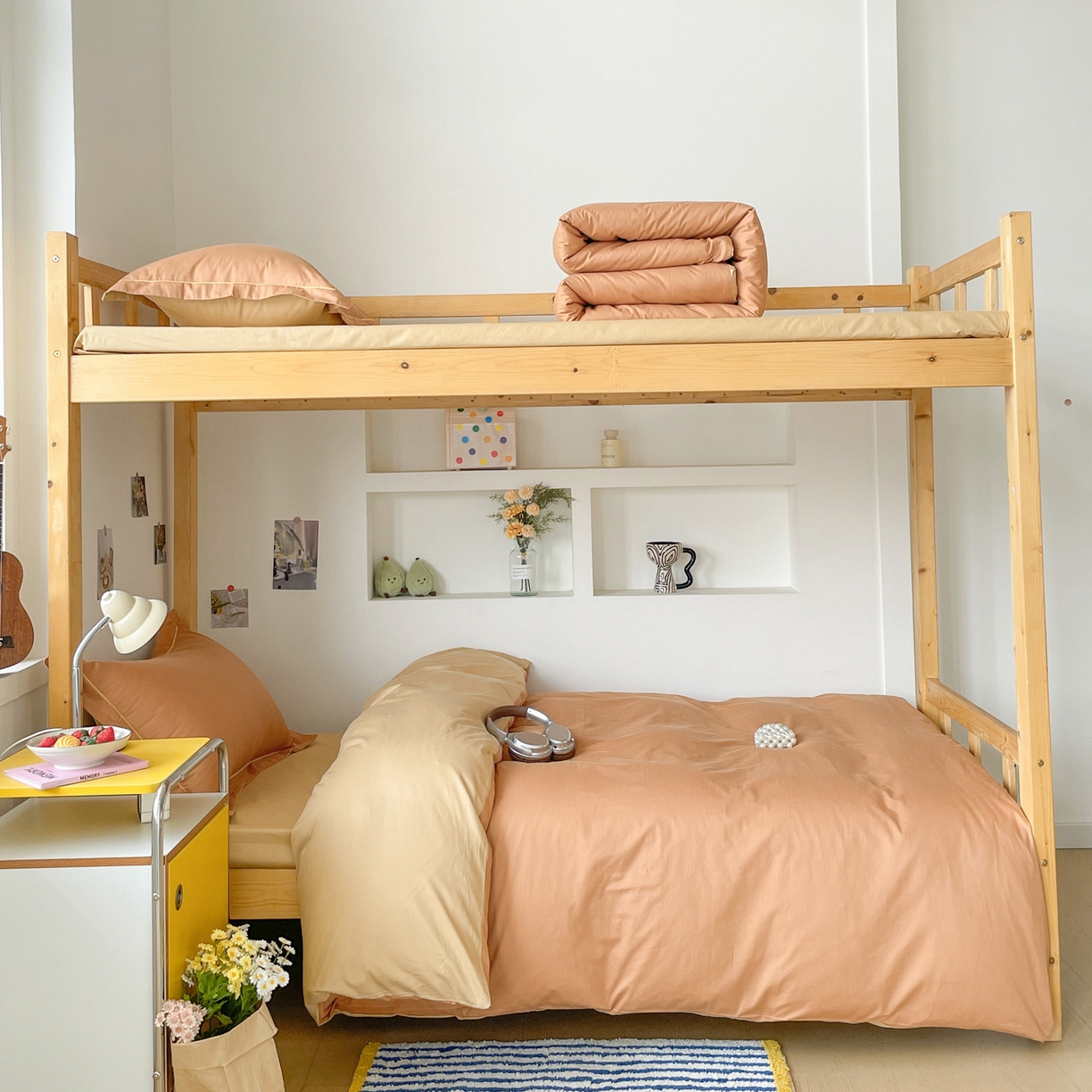 91家纺网 家纺一手货源 找家纺 恩泽家纺 2025新款全棉双拼学生宿舍三件套 红驼+卡其