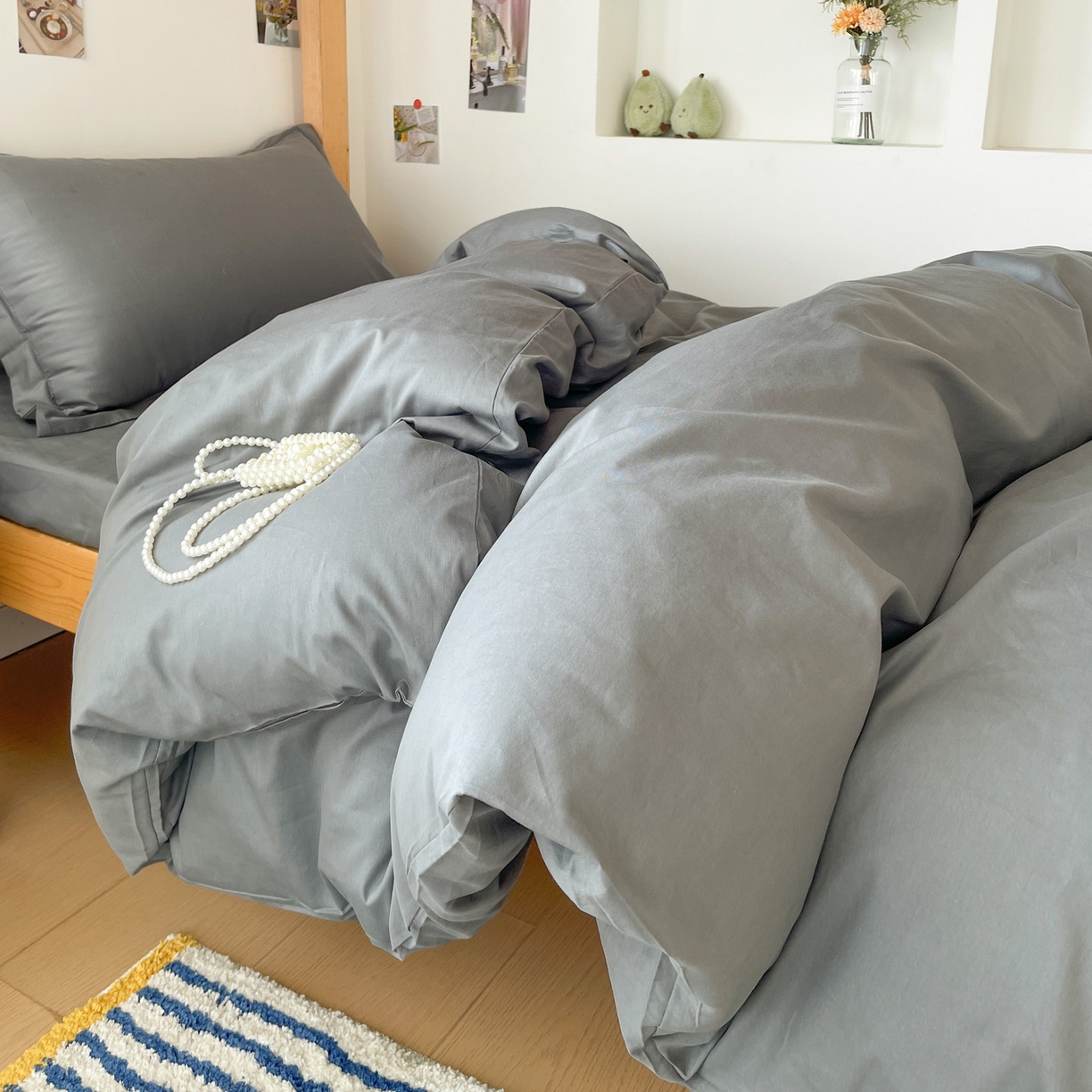 91家纺网 家纺一手货源 找家纺 恩泽家纺 2025新款全棉双拼学生宿舍三件套 深灰色