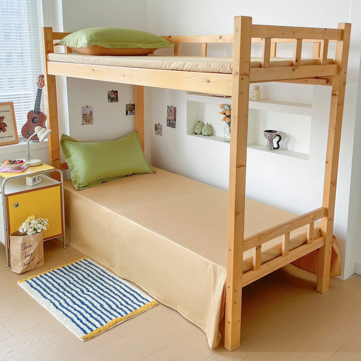 91家纺网 家纺一手货源 找家纺 恩泽家纺 2025新款全棉双拼学生宿舍三件套 果绿+卡其