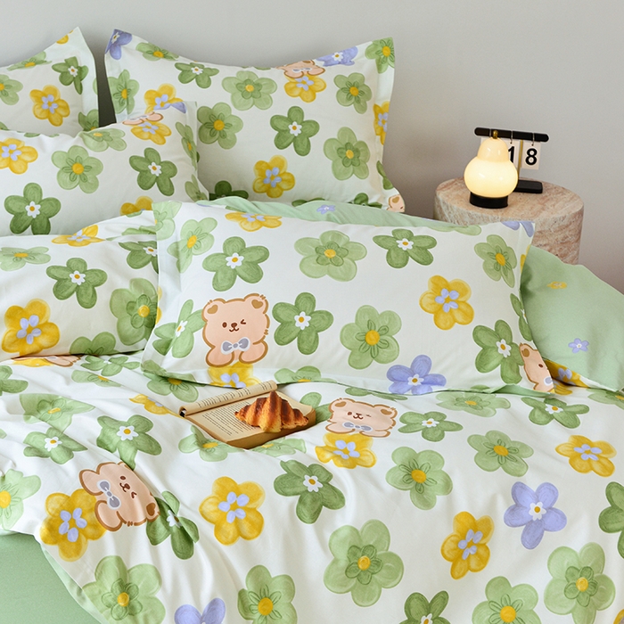 91家纺网 家纺一手货源 找家纺 登登家纺 2025新款全棉床笠四件套系列 可爱小熊-带床笠