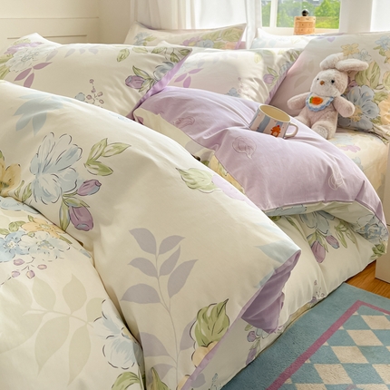 首尔家纺 2025新款学生季全棉跑量款四件套系列卡通小清新AB版学生三件套 水墨嫣然